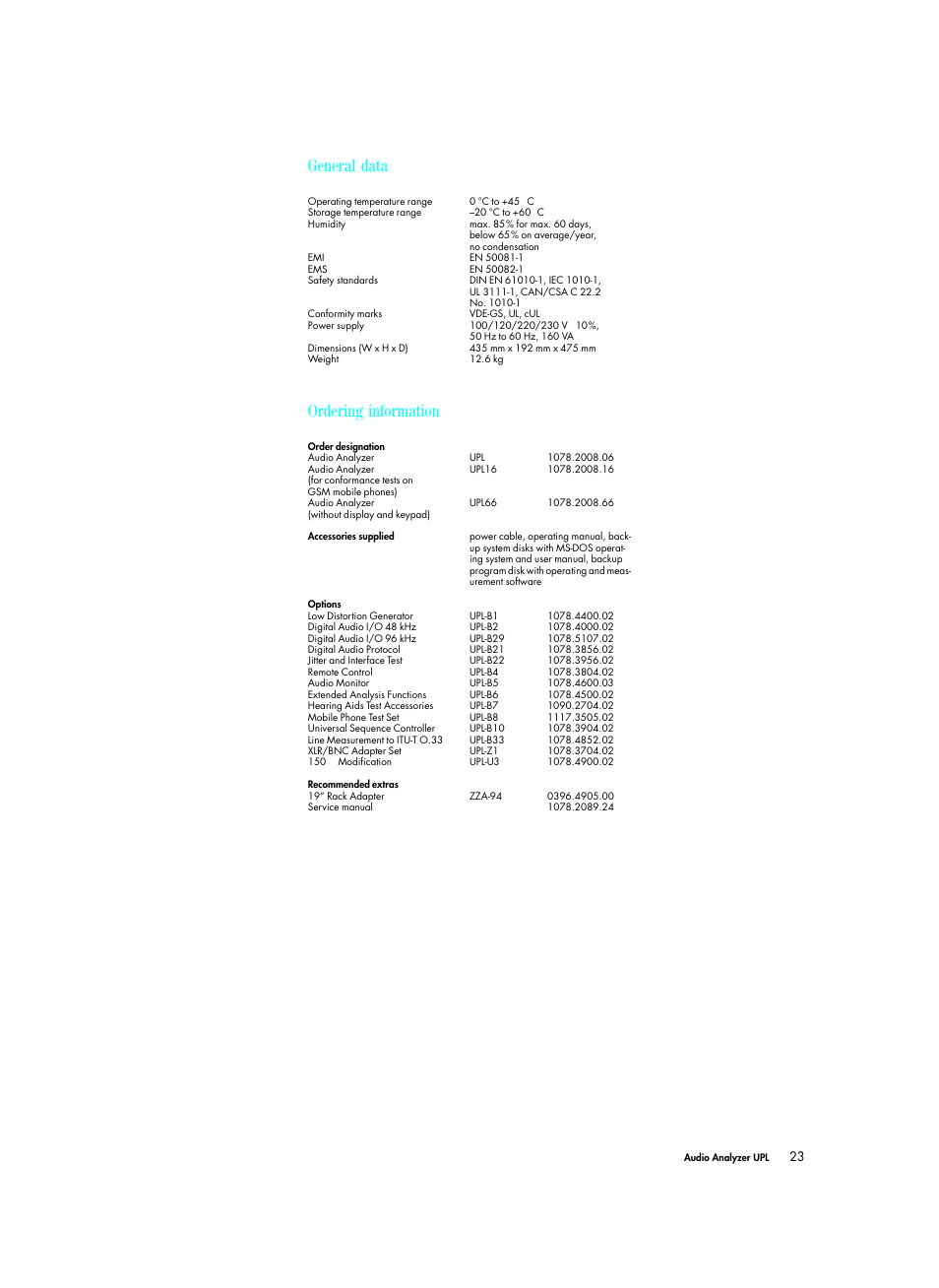 General data, Ordering information | Atec Rohde-Schwarz-UPL User Manual | Page 23 / 24