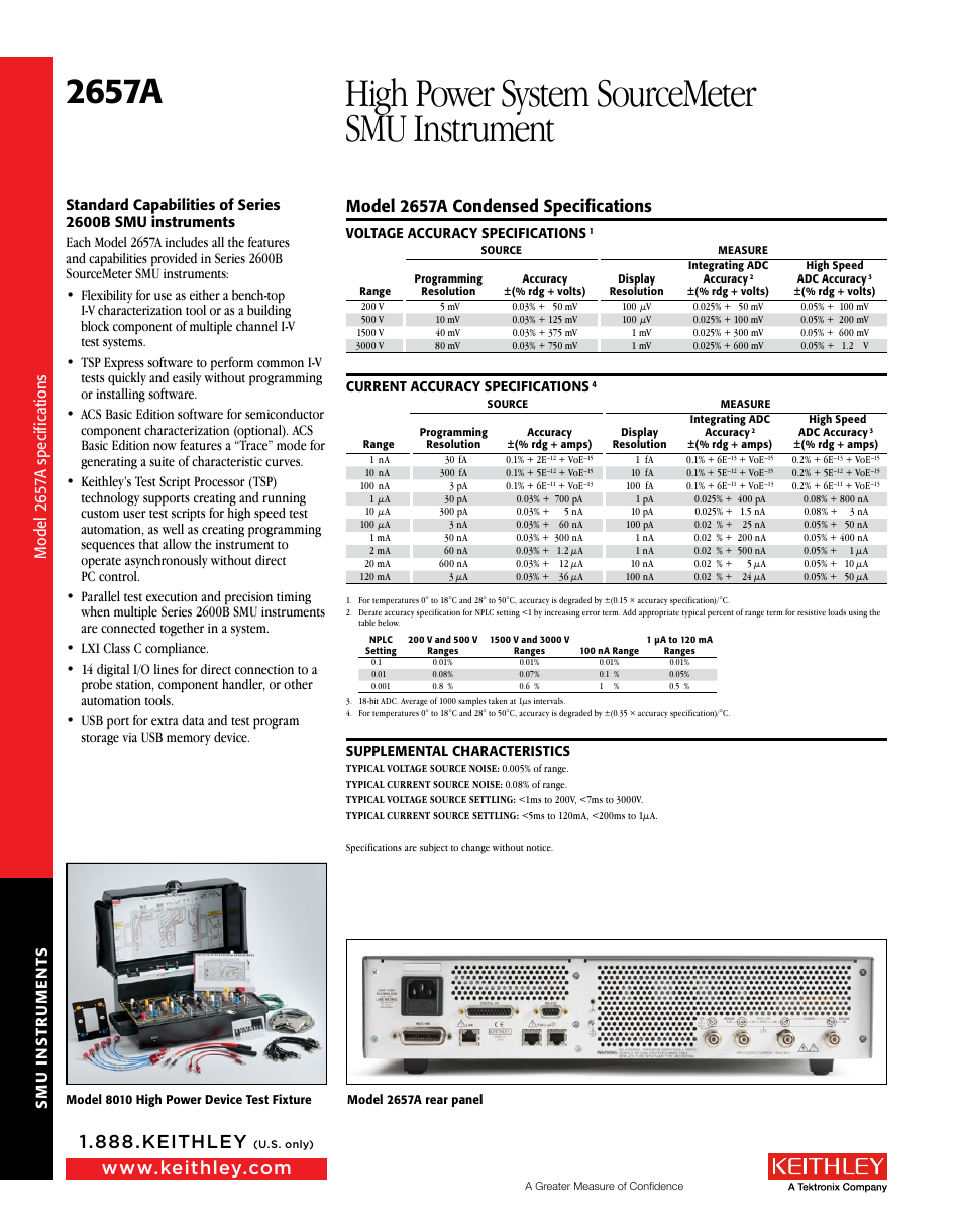 High power system sourcemeter smu instrument, 2657a, Model 2657a condensed specifications | Atec Keithley_2657A User Manual | Page 3 / 4