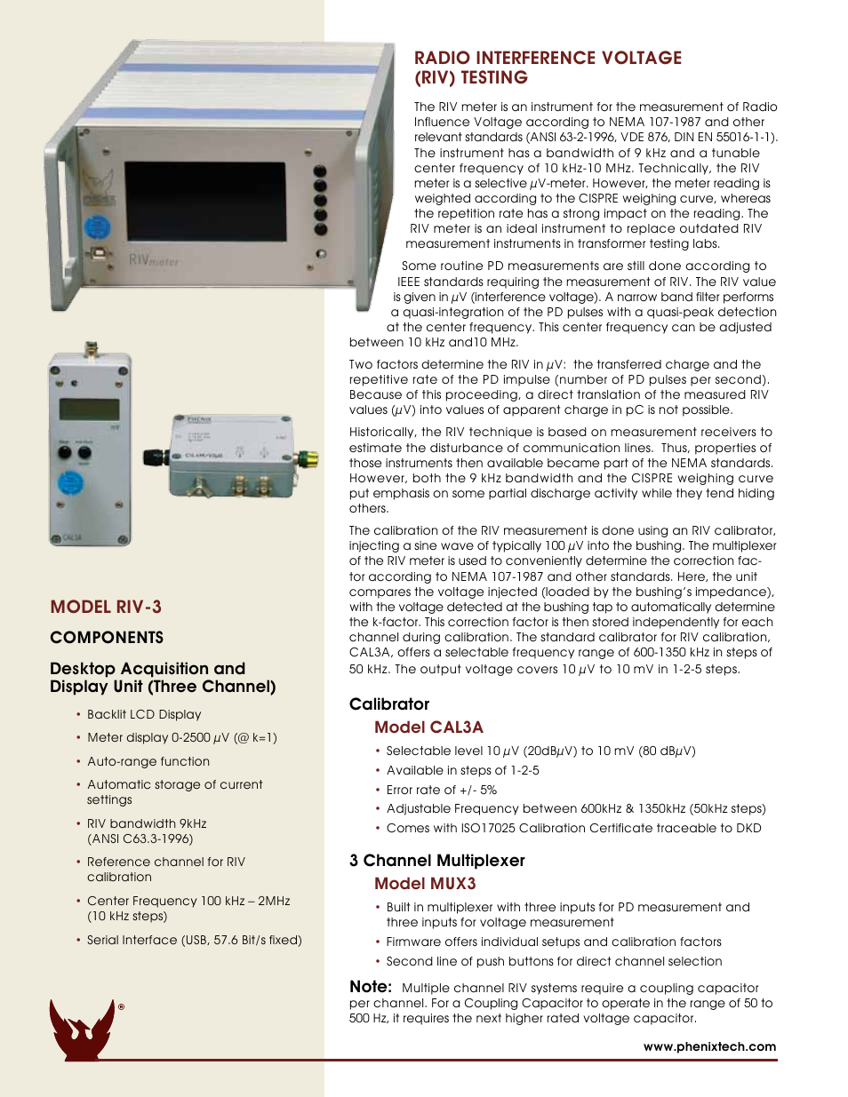 Phenix, Radio interference voltage (riv) testing, Model riv-3 | Atec Phenix-PD2U User Manual | Page 6 / 8