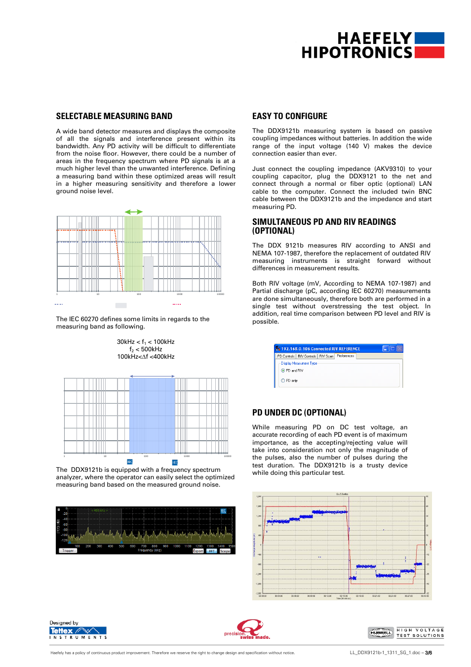 Selectable measuring band, Easy to configure, Simultaneous pd and riv readings (optional) | Pd under dc (optional), 100khz f | Atec Hipotronics-DDX9121B User Manual | Page 3 / 6