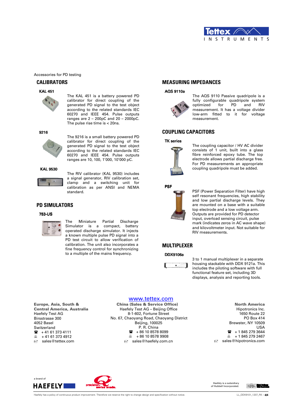 Calibrators, Pd simulators, Measuring impedances | Coupling capacitors, Multiplexer | Atec Hipotronics-DDX9101 User Manual | Page 4 / 4