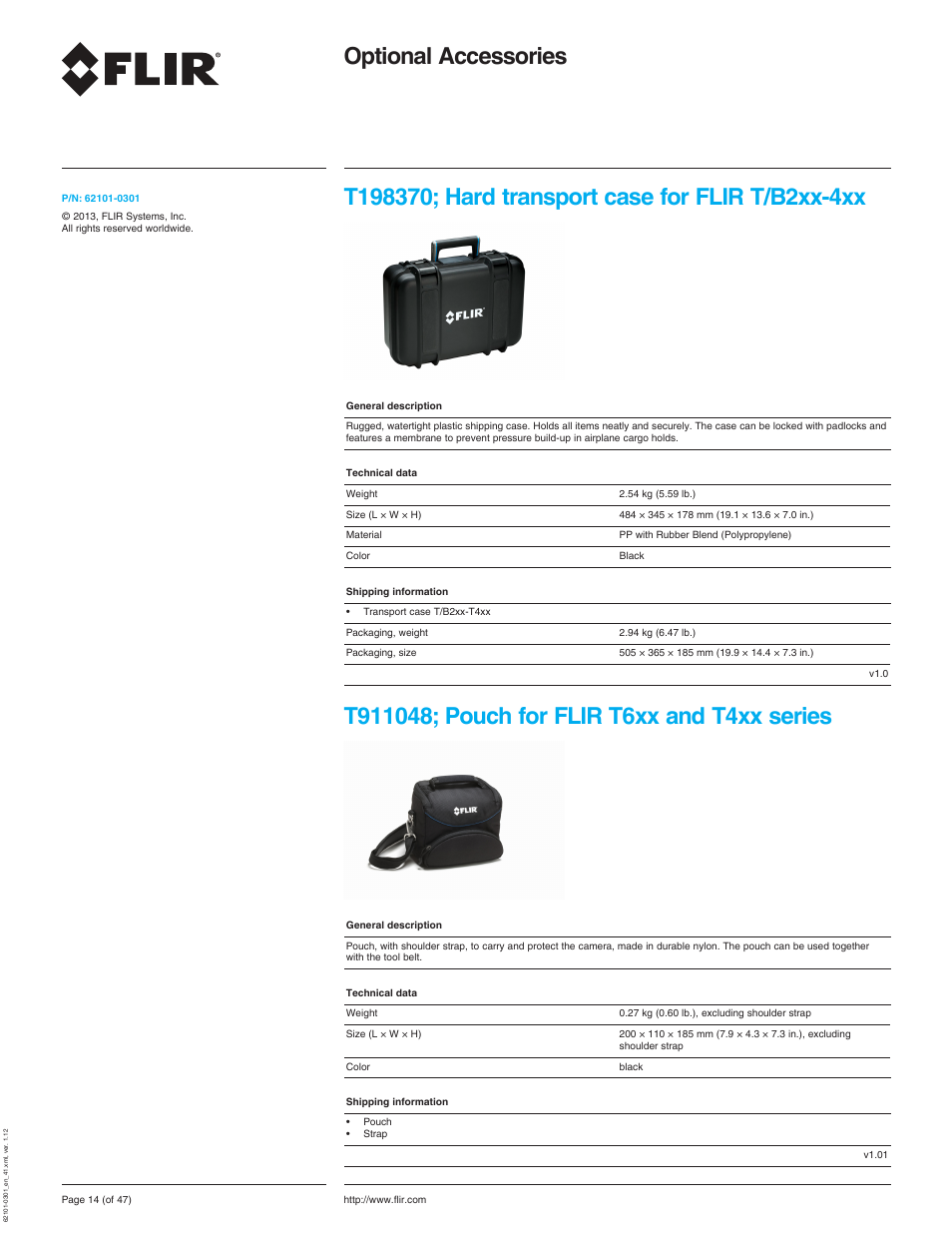 T198370; hard transport case for flir t/b2xx-4xx, T911048; pouch for flir t6xx and t4xx series, Optional accessories | Atec Flir-T440-wifi User Manual | Page 14 / 53