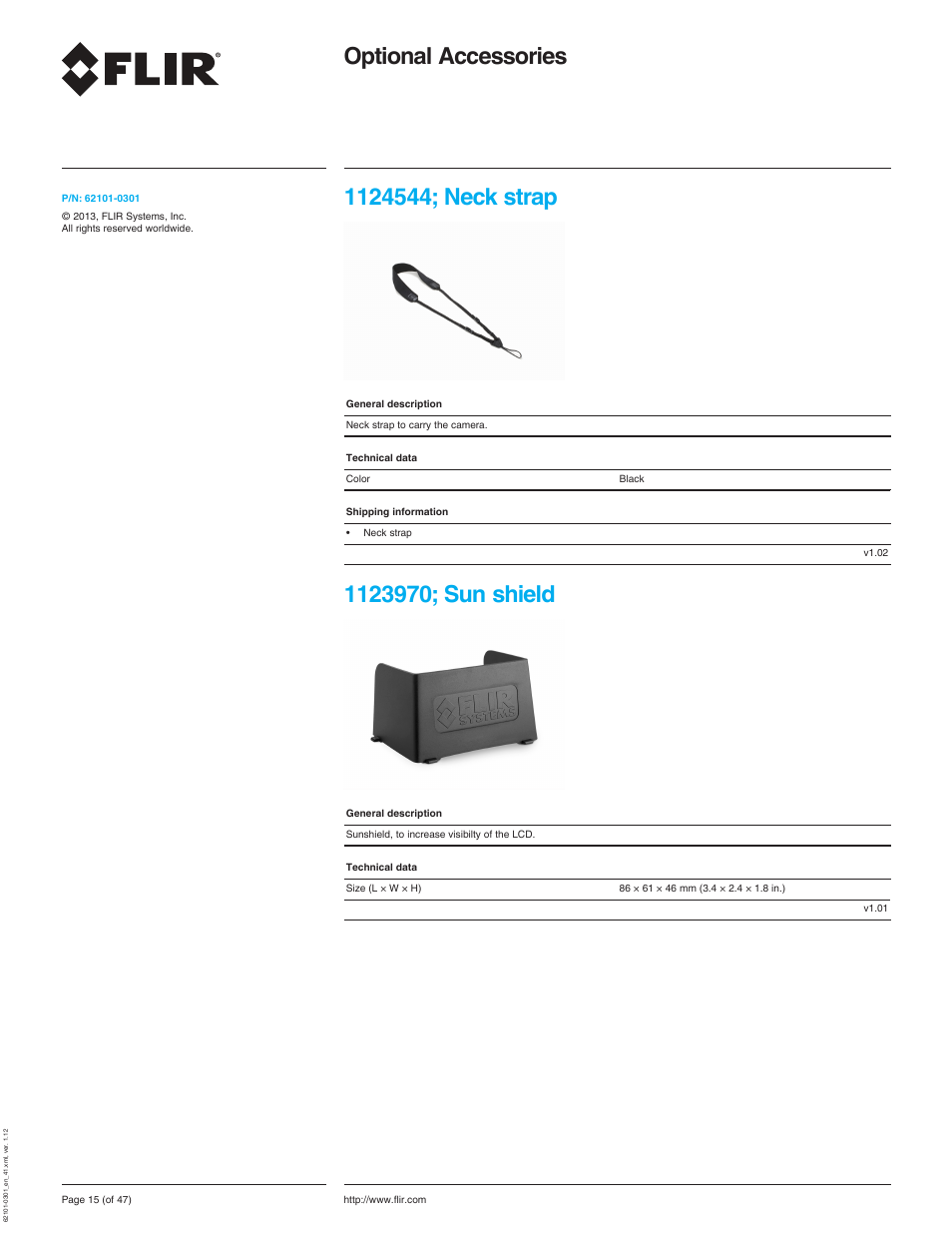 1124544; neck strap, 1123970; sun shield, Optional accessories | Atec Flir-T440-wifi User Manual | Page 15 / 53