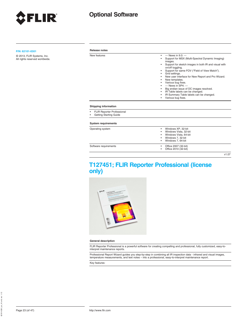 T127451; flir reporter professional (license only), Optional software | Atec Flir-T440-wifi User Manual | Page 23 / 53