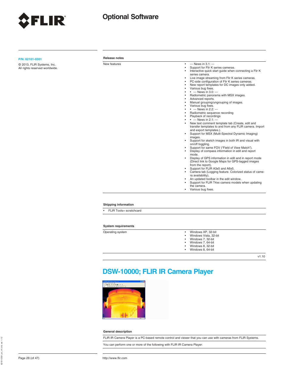 Dsw-10000; flir ir camera player, Optional software | Atec Flir-T440-wifi User Manual | Page 28 / 53