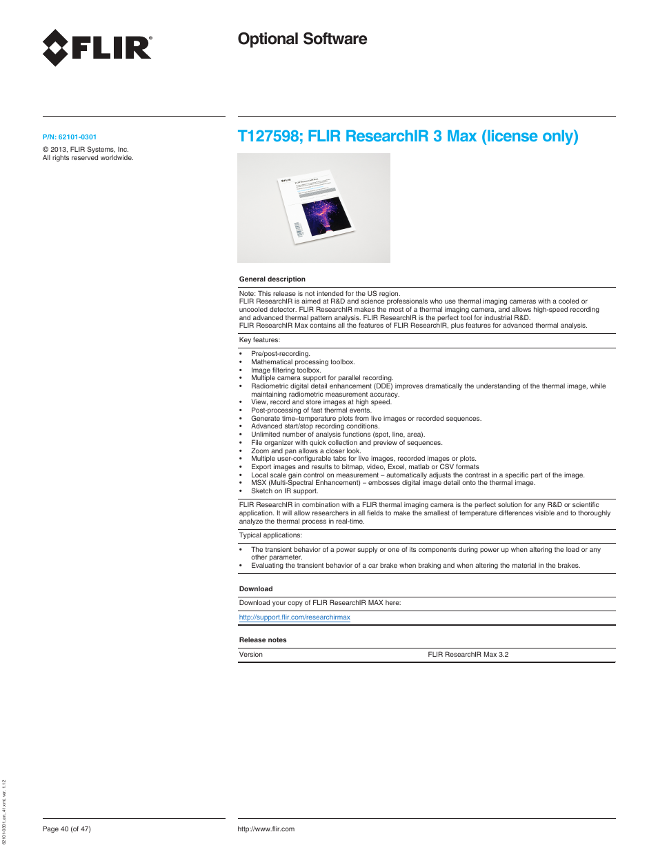 T127598; flir researchir 3 max (license only), Optional software | Atec Flir-T440-wifi User Manual | Page 40 / 53