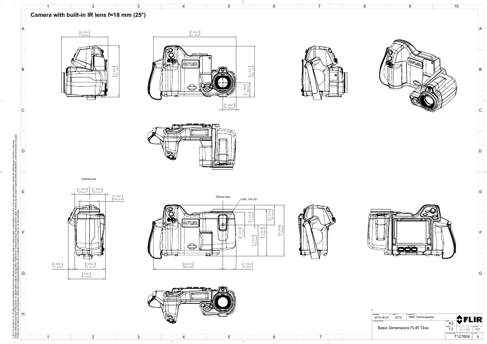 Mechanical drawings, Camera with built-in ir lens f=18 mm (25°) | Atec Flir-T440-wifi User Manual | Page 47 / 53