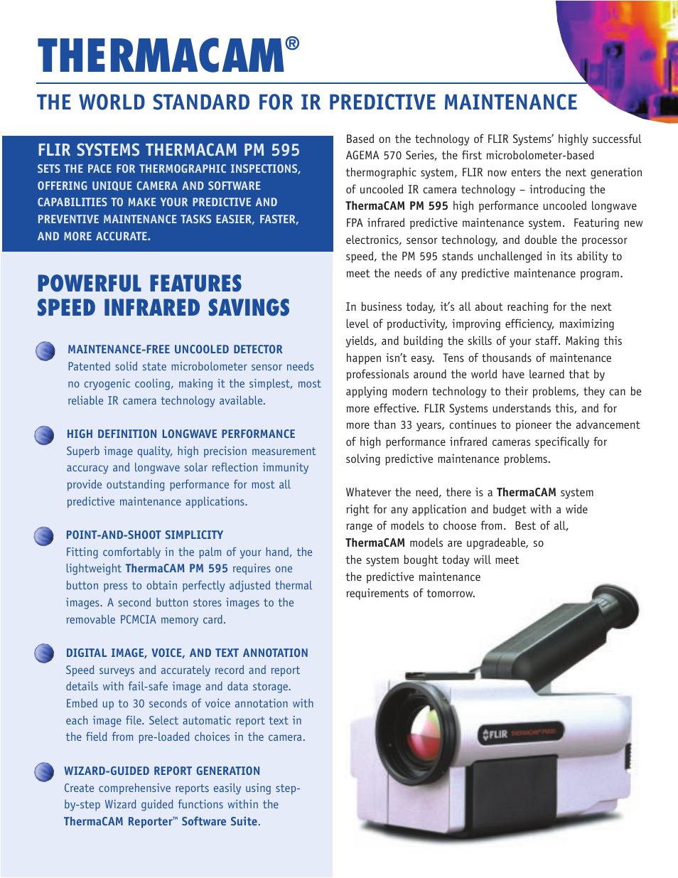 Thermacam, The world standard for ir predictive maintenance, Powerful features speed infrared savings | Atec Flir-pm595 User Manual | Page 2 / 8