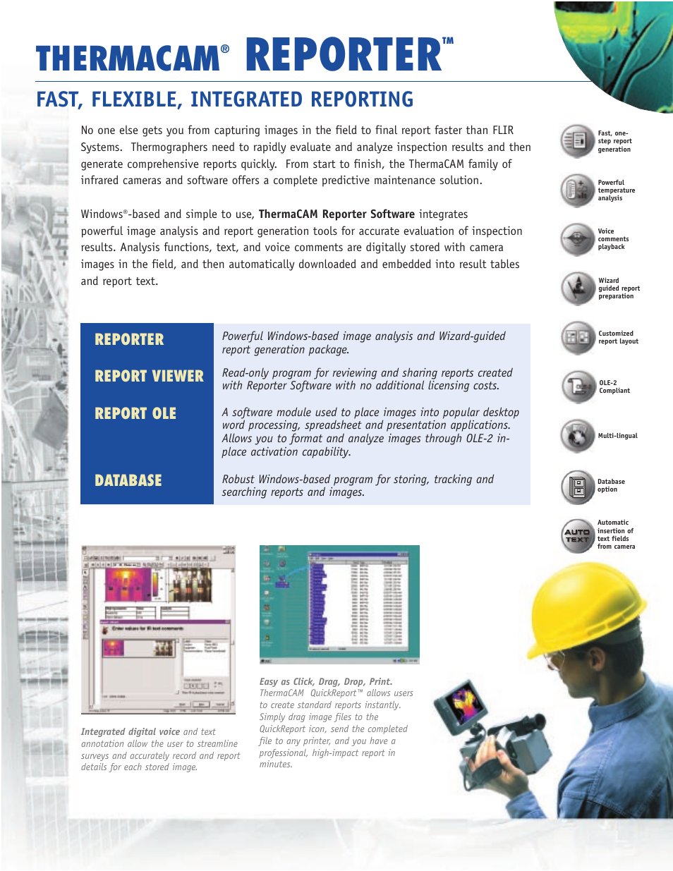 Reporter, Thermacam, Fast, flexible, integrated reporting | Atec Flir-pm595 User Manual | Page 6 / 8
