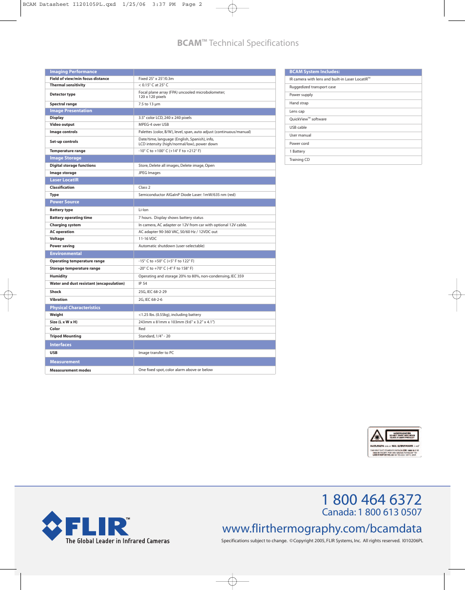 Bcam, Technical specifications | Atec Flir-BCAM User Manual | Page 2 / 2