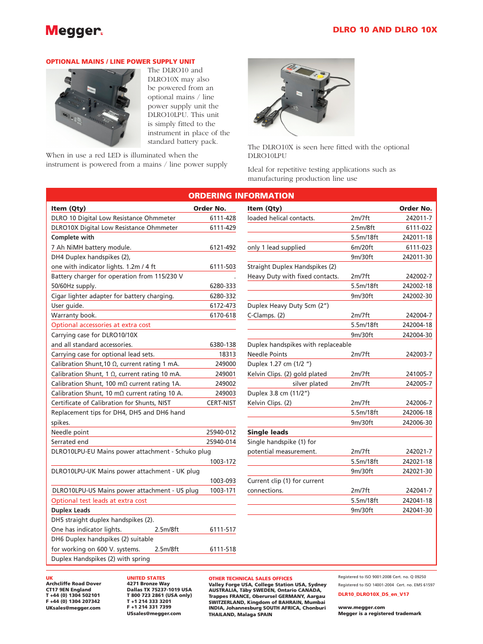 Ordering information, Dlro 10 and dlro 10x | Atec Megger-DLRO10_DLRO10X User Manual | Page 4 / 4