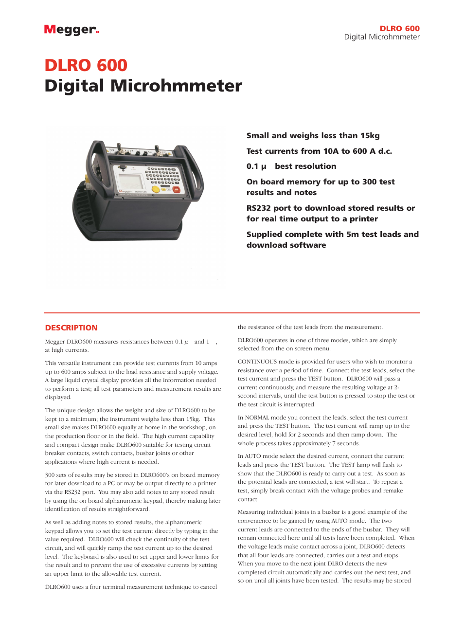 Atec Megger-dlro-600 User Manual | 2 pages