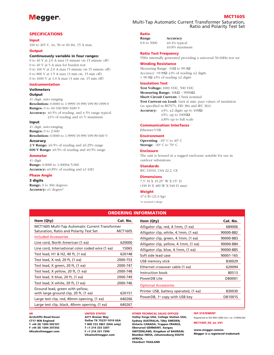 Ordering information | Atec Megger-mct1605 User Manual | Page 4 / 4