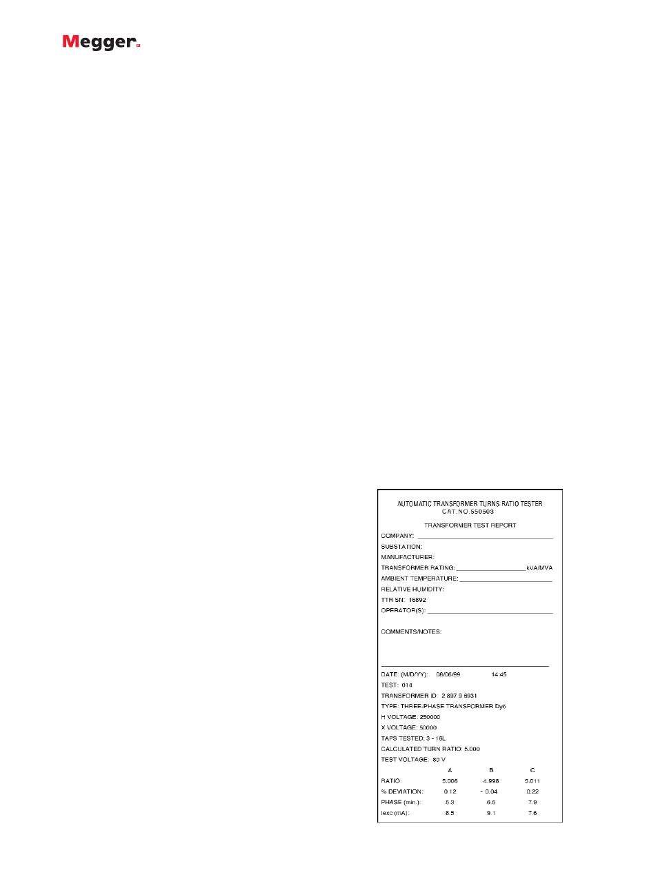 Three-phase ttr, Transformer turns ratio test set | Atec Megger-550503 User Manual | Page 3 / 4