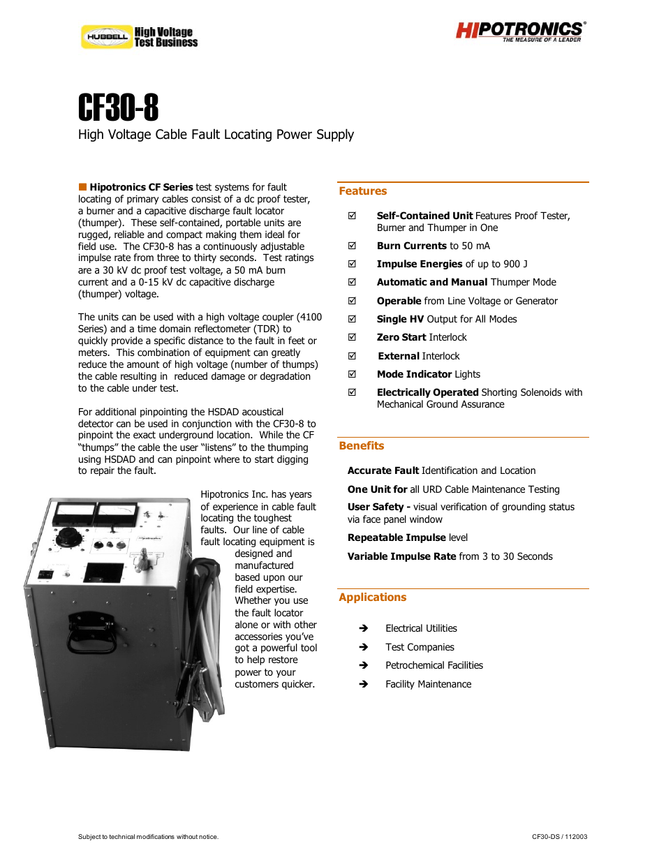 Atec Hipotronics-cf30-8 User Manual | 2 pages