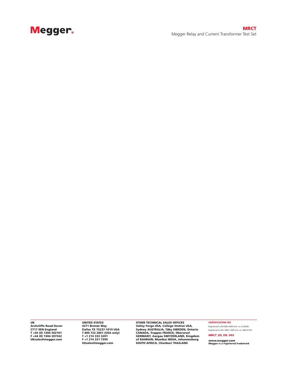 Mrct, Megger relay and current transformer test set | Atec Megger-MRCT User Manual | Page 8 / 8