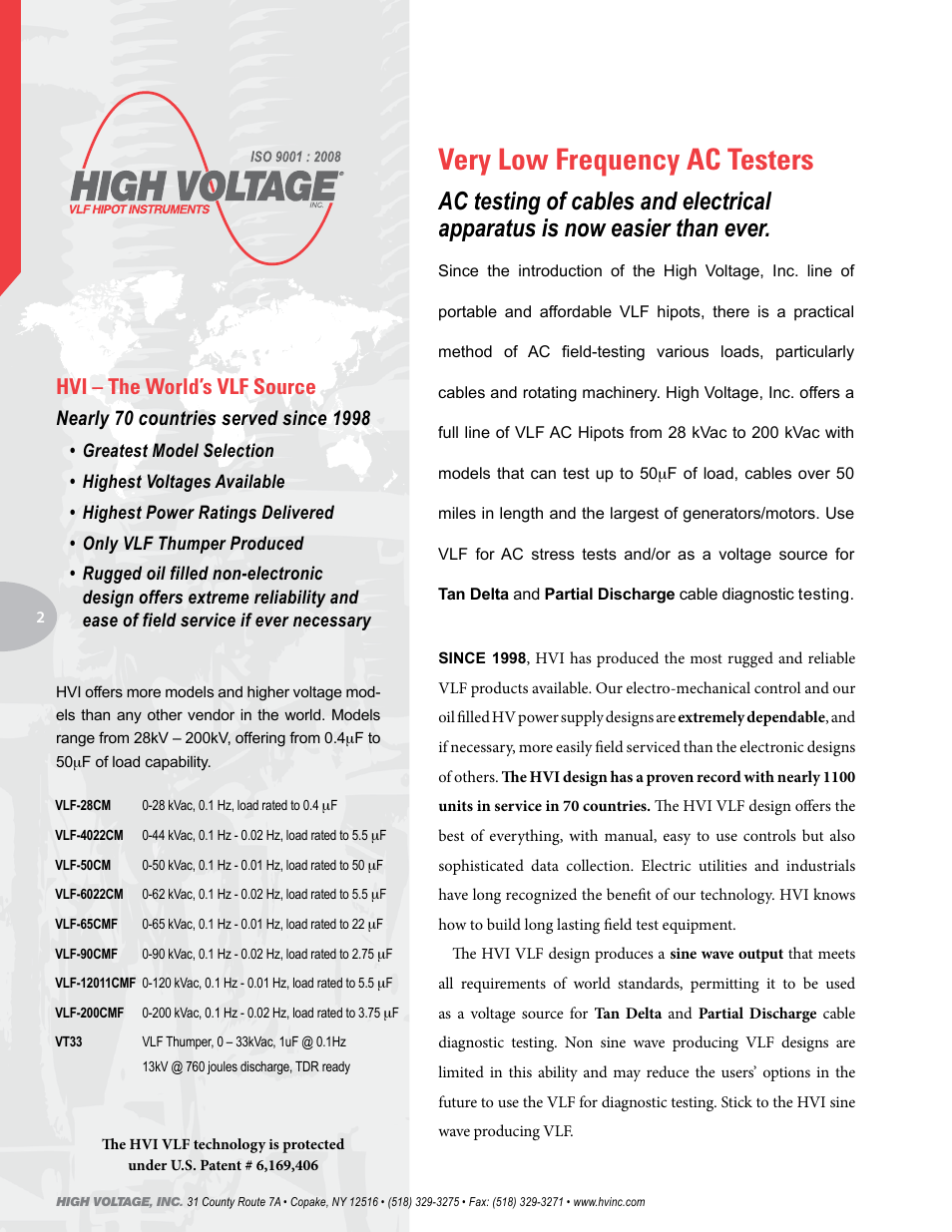 Very low frequency ac testers, Hvi – the world’s vlf source | Atec High-Voltage-VLF-28CMF User Manual | Page 2 / 8