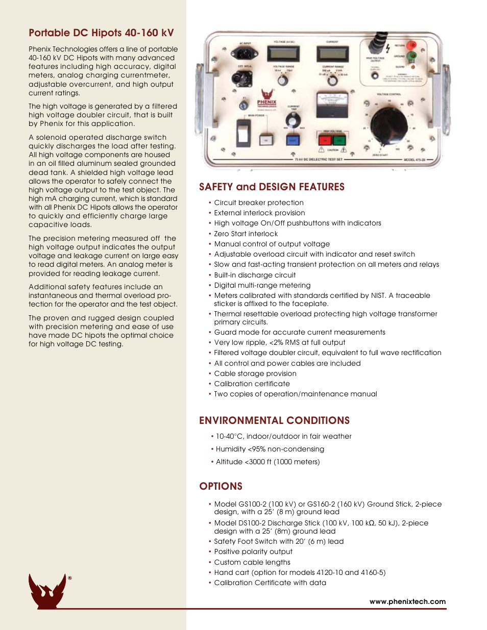 Phenix, Safety and design features, Options | Environmental conditions | Atec Phenix-400 Series User Manual | Page 2 / 4