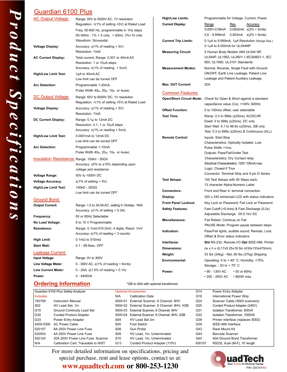 Guardian 6100 plus, Ordering information | Atec Quadtech-6100-Plus User Manual | Page 2 / 2