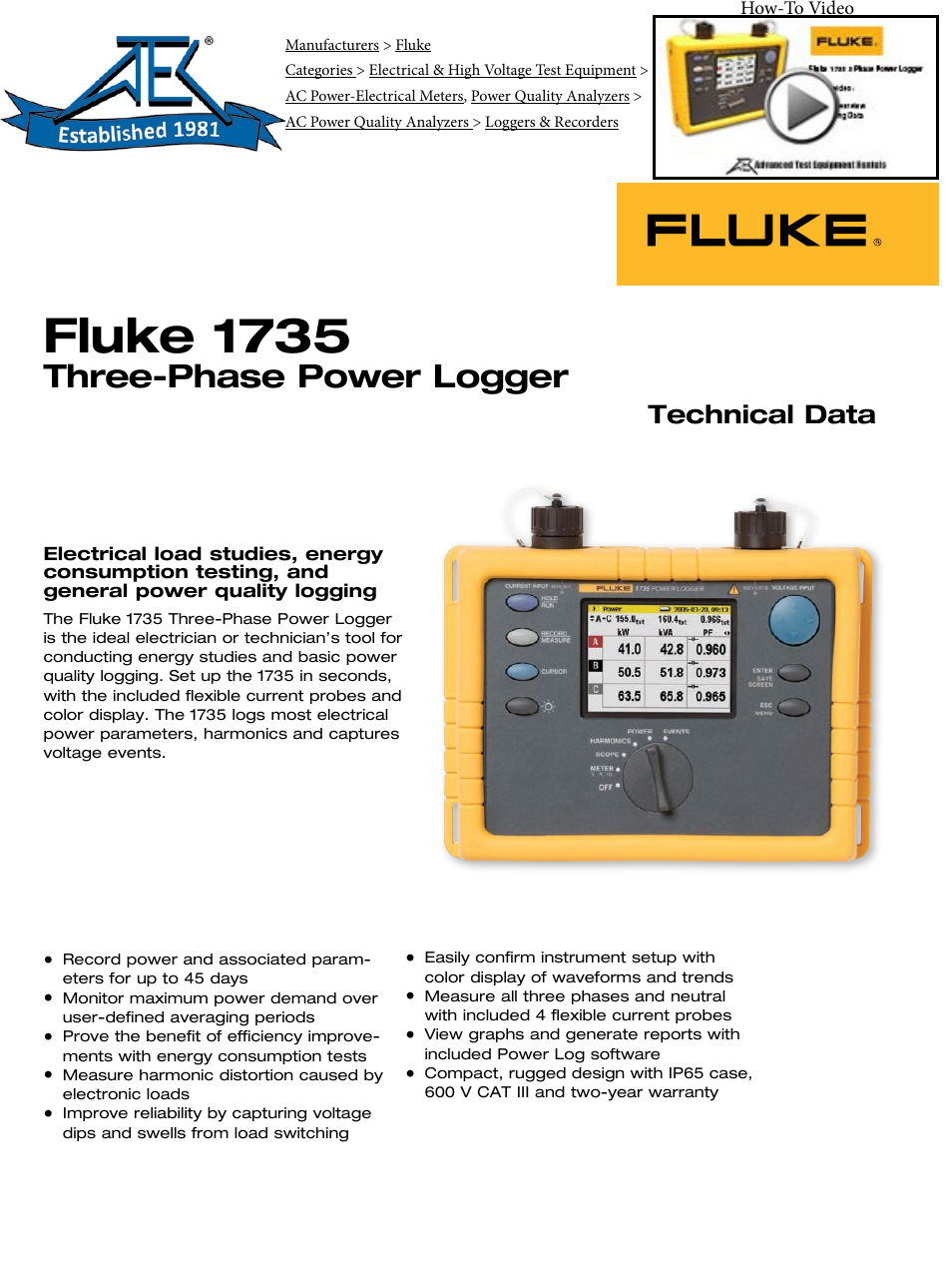 Atec Fluke-1735 User Manual | 5 pages