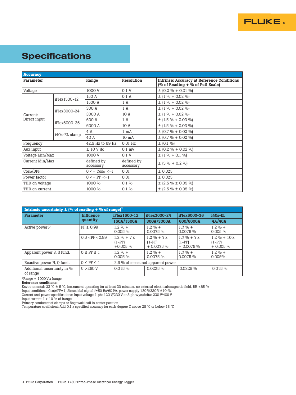 Specifications | Atec Fluke-1730 User Manual | Page 3 / 6
