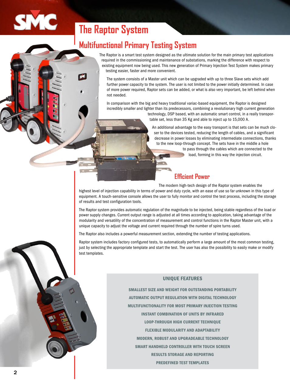The raptor system, Multifunctional primary testing system, Efficient power | Atec EuroSMC-Raptor User Manual | Page 2 / 8