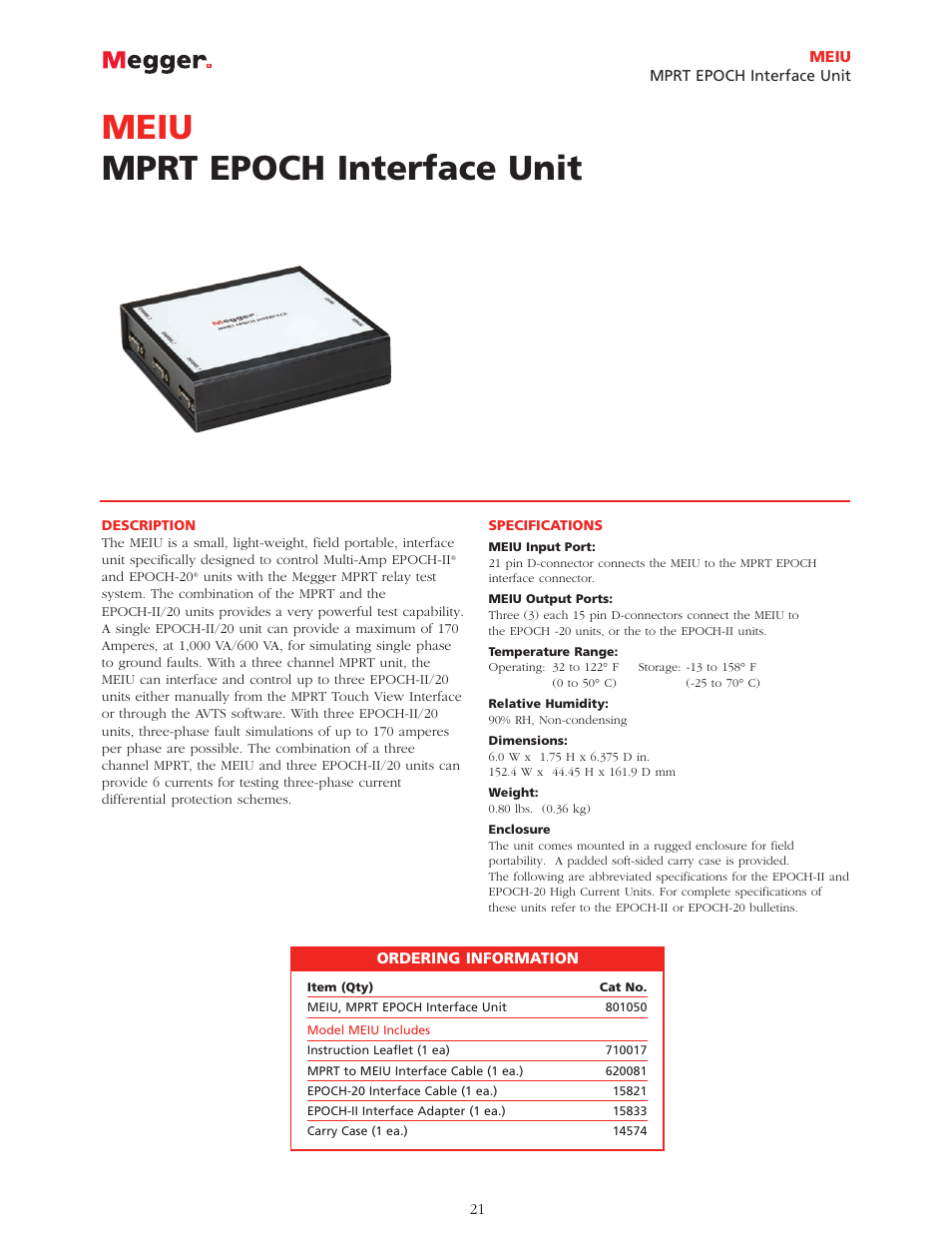 Meiu mprt epoch interface unit | Atec Megger-MPRT8445 User Manual | Page 21 / 22