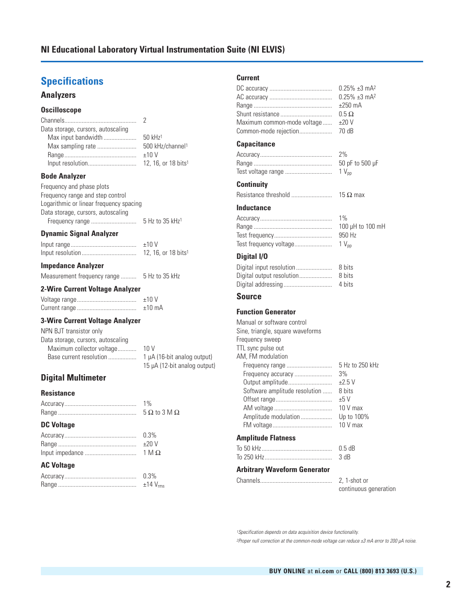 Specifications | Atec National-Instruments-NI-ELVIS User Manual | Page 2 / 6