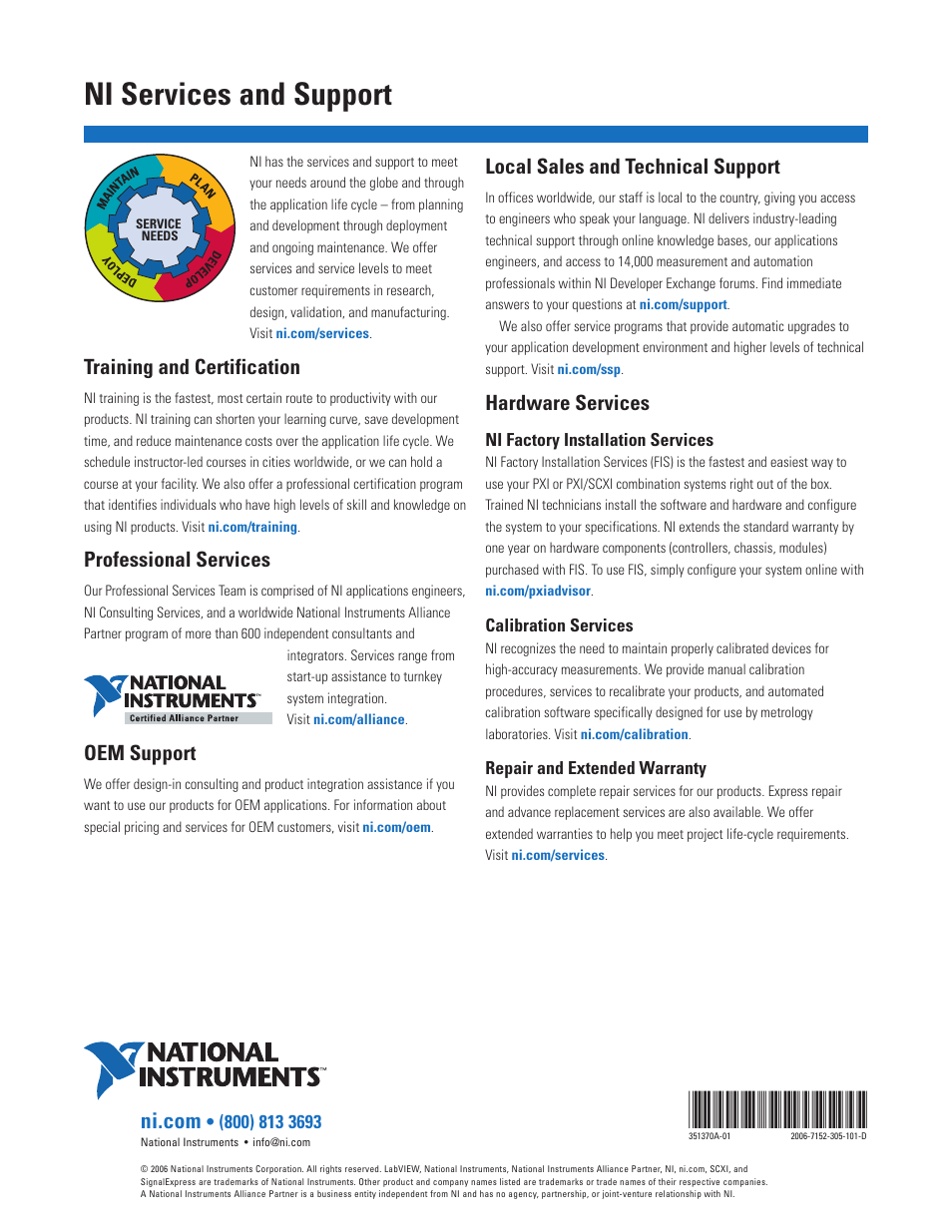 Ni services and support, Training and certification, Professional services | Oem support, Local sales and technical support, Hardware services | Atec National-Instruments-NI-ELVIS User Manual | Page 4 / 6