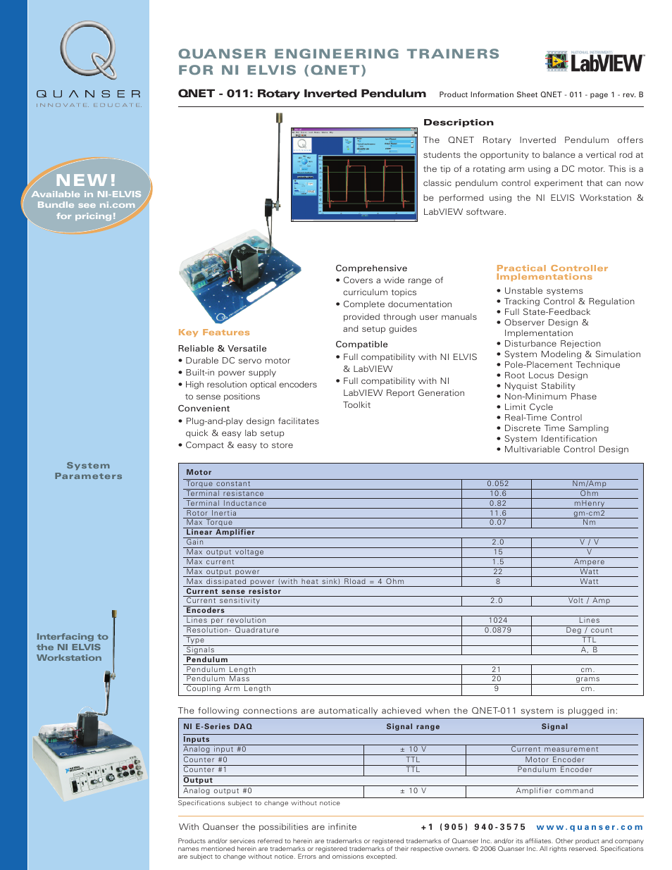 Quanser engineering trainers for ni elvis (qnet), Qnet - 011: rotary inverted pendulum | Atec National-Instruments-NI-ELVIS User Manual | Page 5 / 6