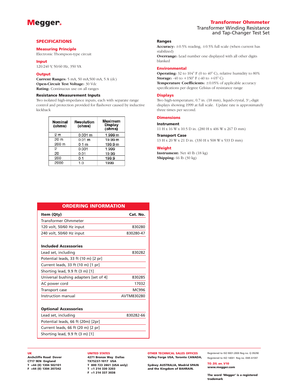 Ordering information | Atec Megger-830280 User Manual | Page 3 / 3