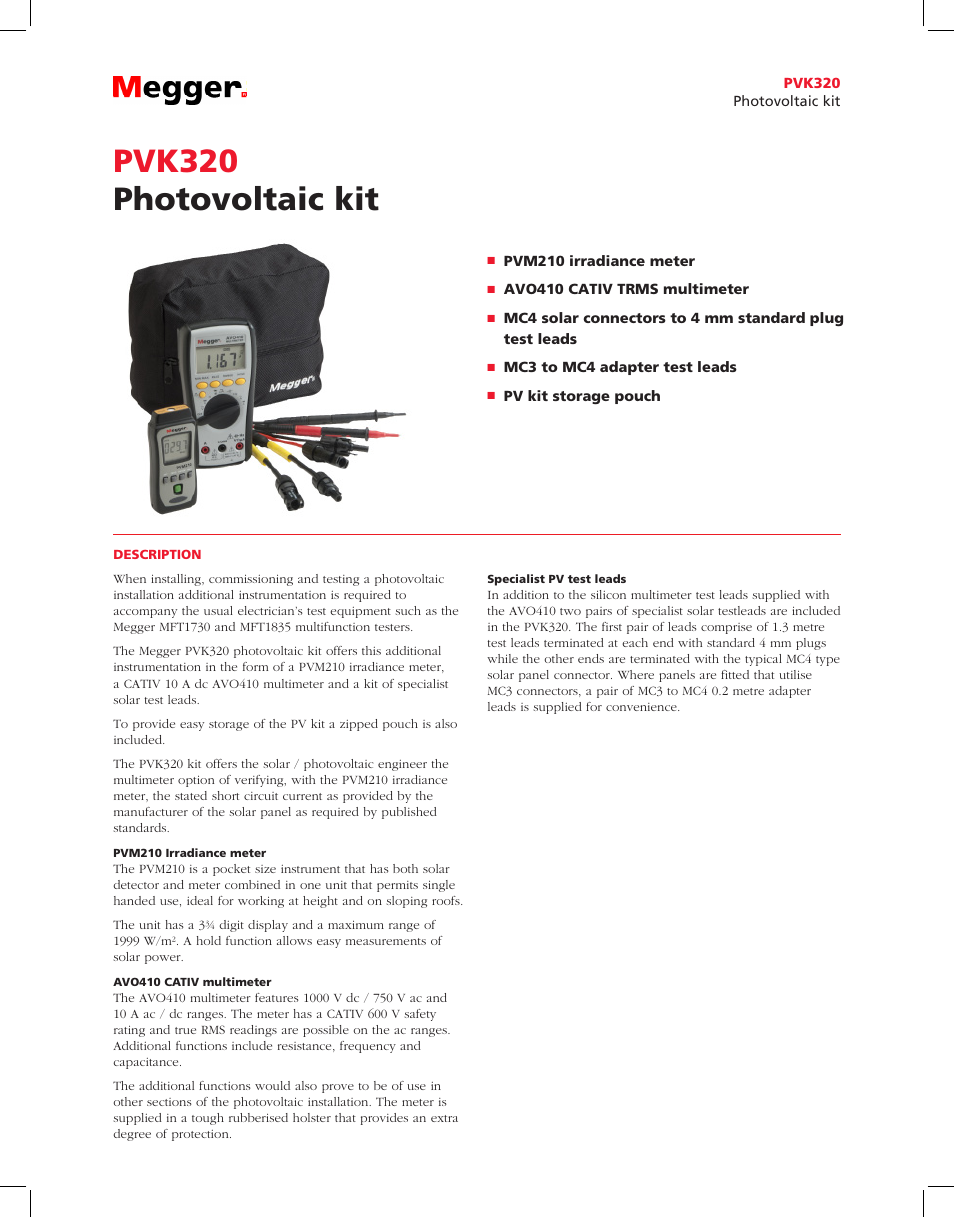 Atec Megger-PVK320 User Manual | 2 pages