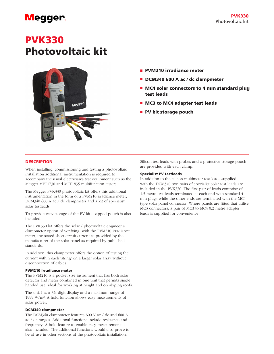 Atec Megger-PVK330 User Manual | 2 pages