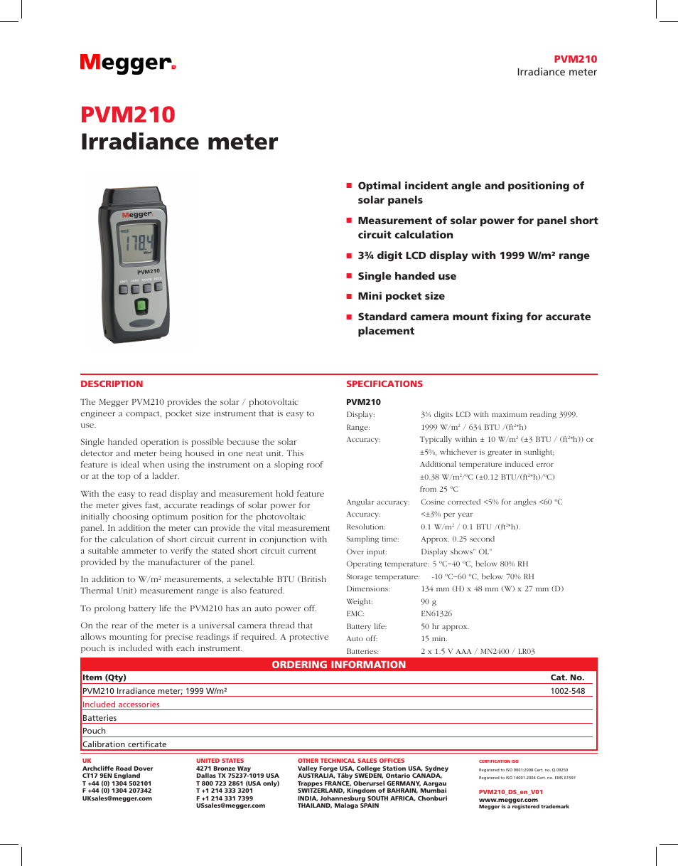 Atec Megger-PVM210 User Manual | 1 page