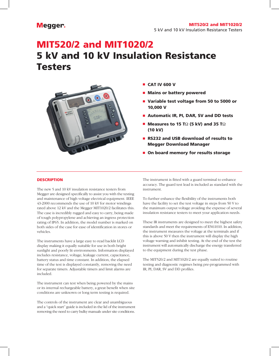 Atec Megger-MIT1020-2 User Manual | 3 pages