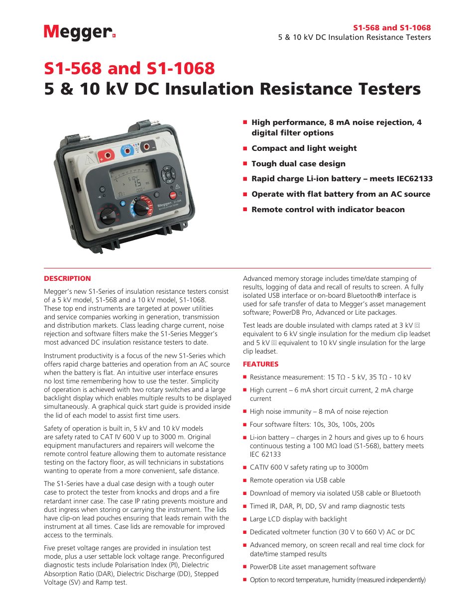 Atec Megger-S1 Series User Manual | 3 pages