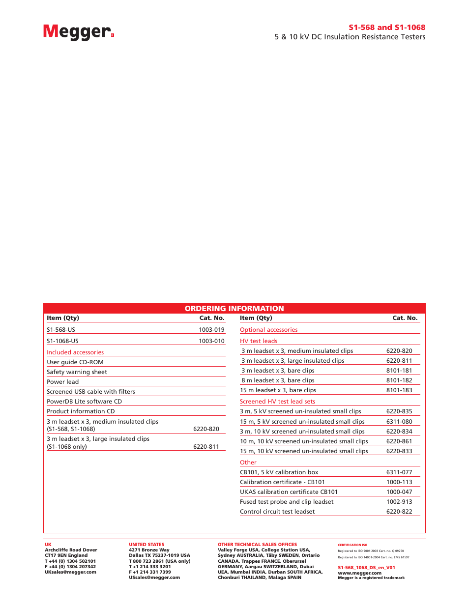 Ordering information | Atec Megger-S1 Series User Manual | Page 3 / 3