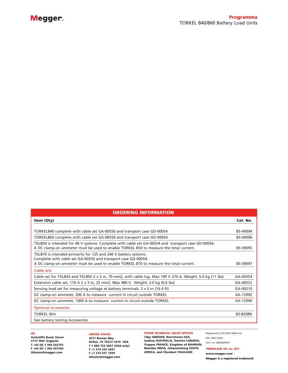 Ordering information | Atec Megger-torkel-840-860 User Manual | Page 5 / 5