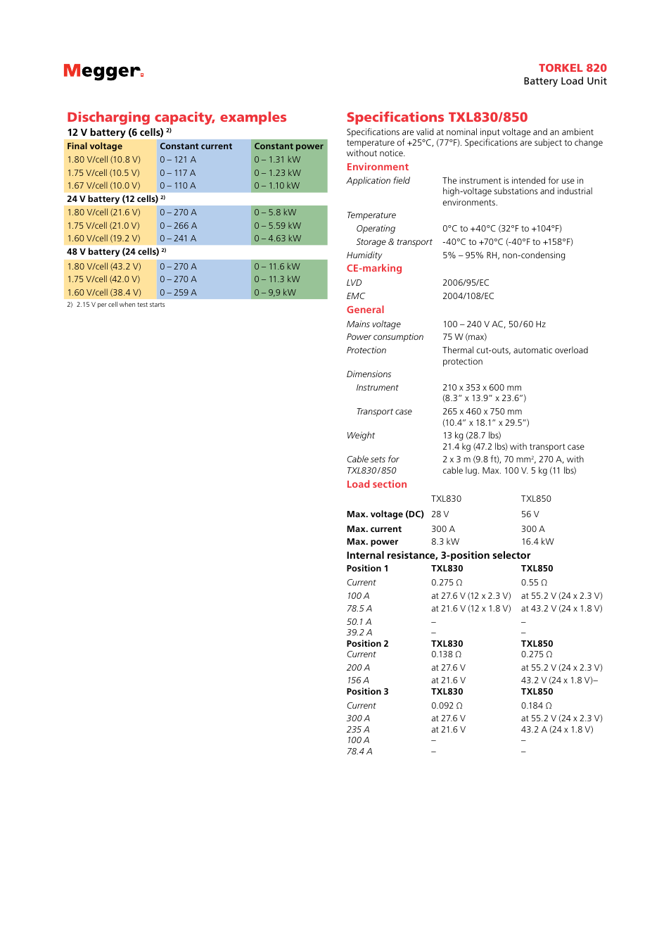 Discharging capacity, examples, Torkel 820 | Atec Megger-TORKEL-820 User Manual | Page 4 / 6