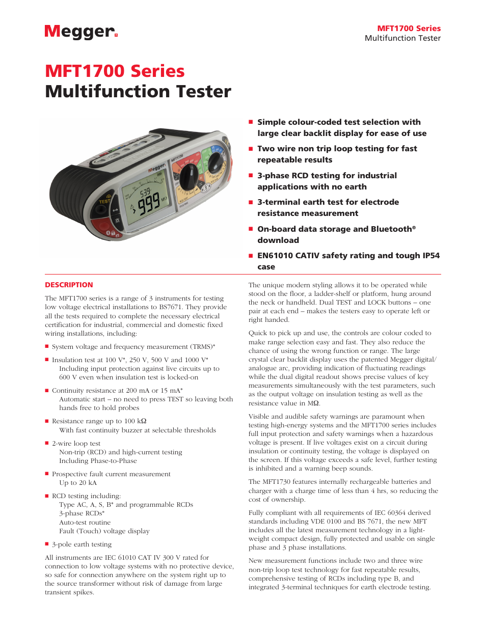 Atec Megger-MFT1700 Series User Manual | 4 pages