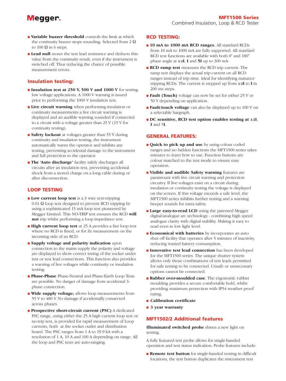 Atec Megger-MFT1500 Series User Manual | Page 2 / 4