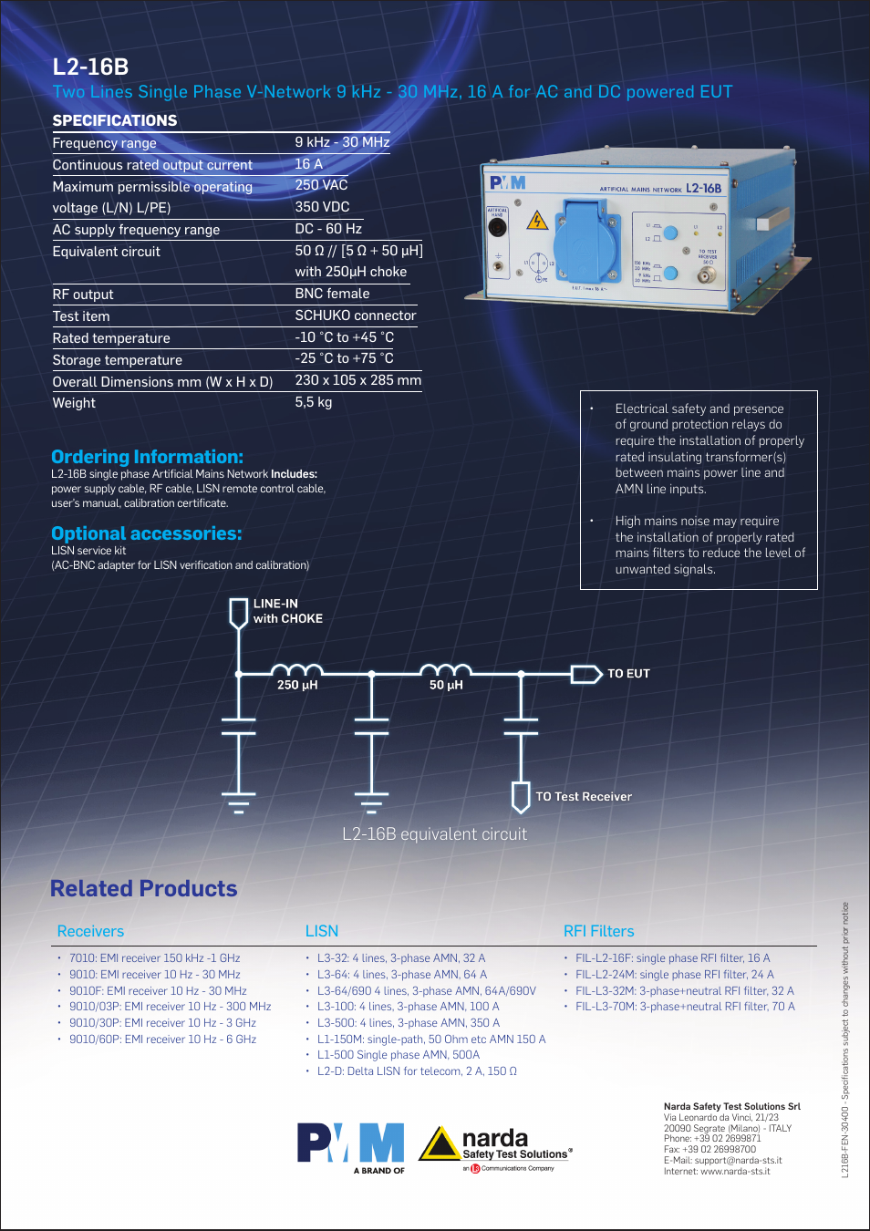 L2-16b, Related products, Ordering information | Optional accessories, L2-16b equivalent circuit | Atec PMM-L2-16B User Manual | Page 2 / 2