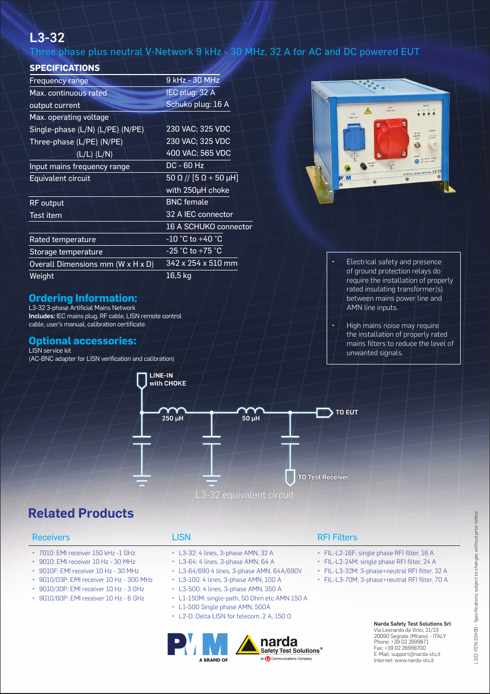L3-32, Related products, Ordering information | Optional accessories, L3-32 equivalent circuit | Atec PMM-L3-32 User Manual | Page 2 / 2