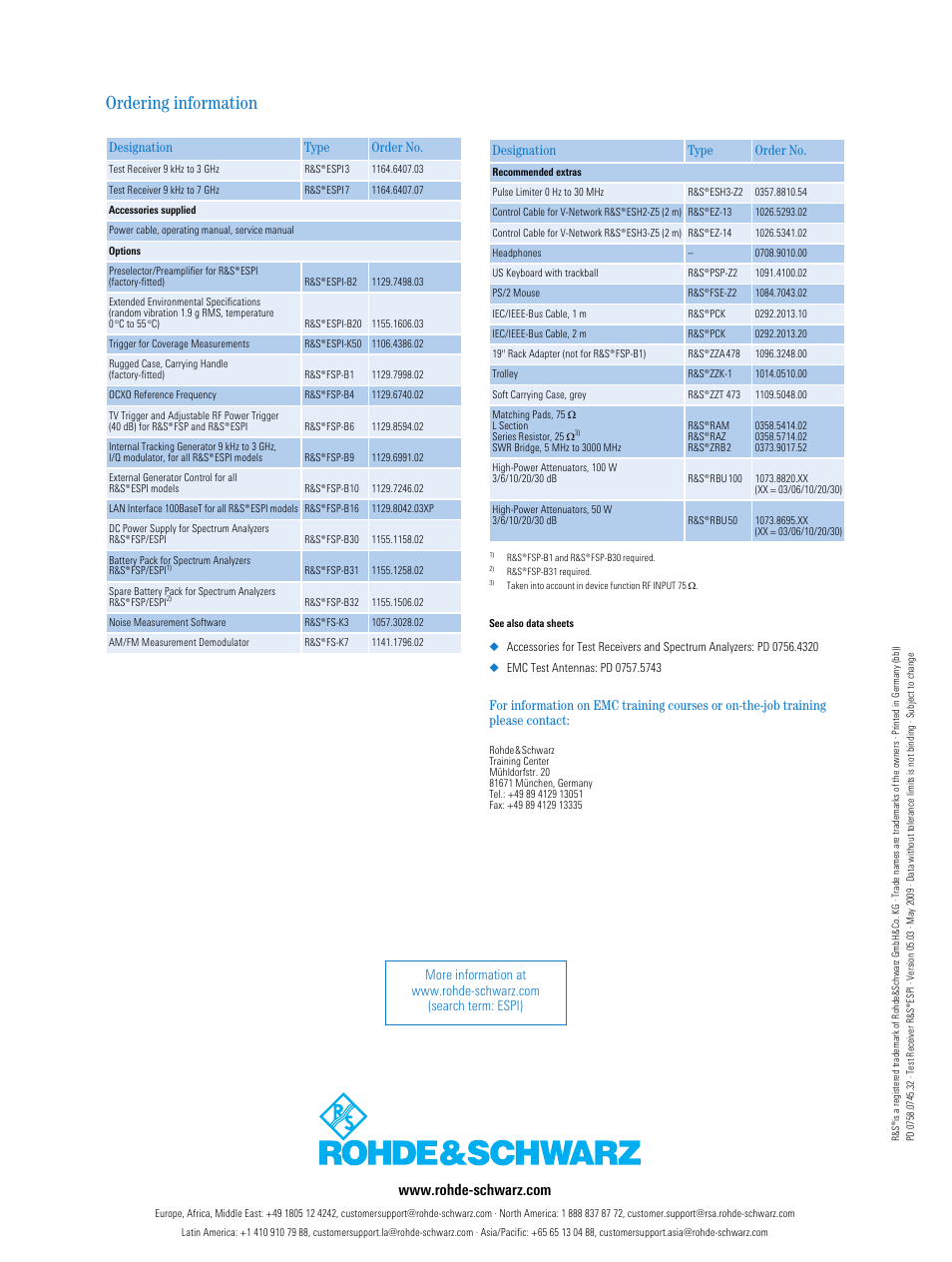 Ordering information, Designation type order no | Atec Rohde-Schwarz-ESPI_Series_DatasheetsЙ User Manual | Page 16 / 16