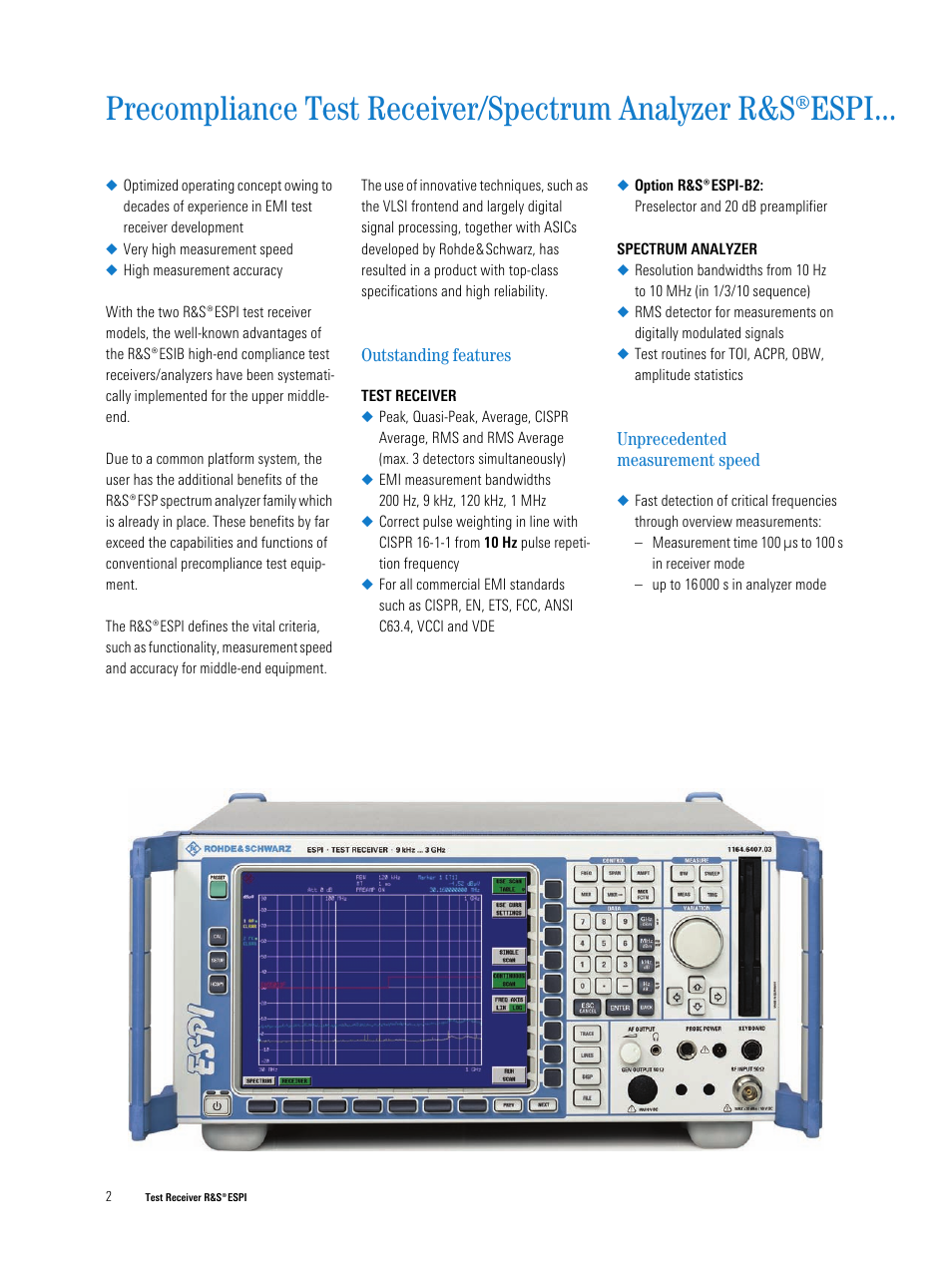 Precompliance test receiver/spectrum analyzer r&s, Espi | Atec Rohde-Schwarz-ESPI_Series_DatasheetsЙ User Manual | Page 2 / 16