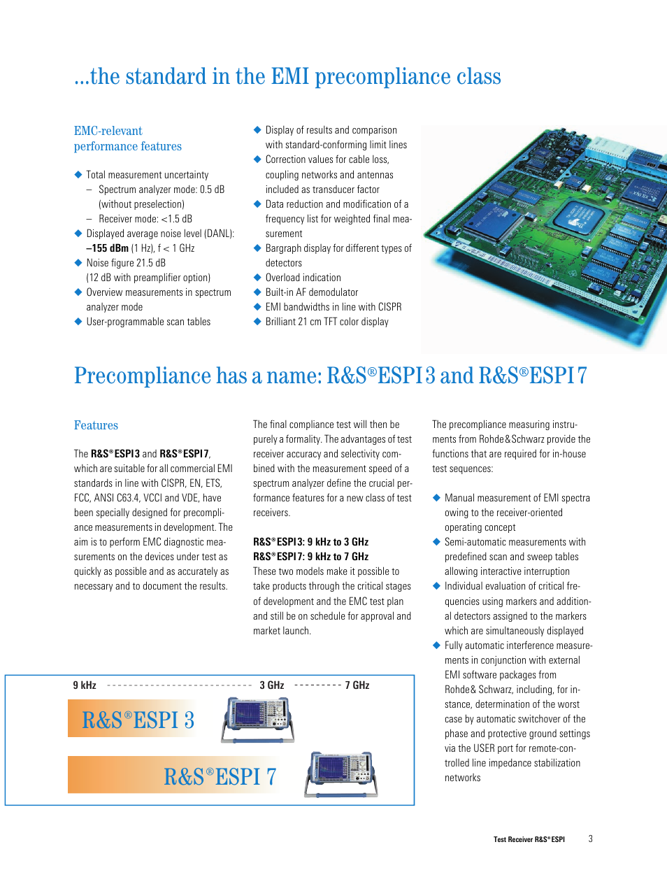 The standard in the emi precompliance class, Espi 3 ¸espi 7 precompliance has a name: r&s, Espi3 and r&s | Espi7 | Atec Rohde-Schwarz-ESPI_Series_DatasheetsЙ User Manual | Page 3 / 16