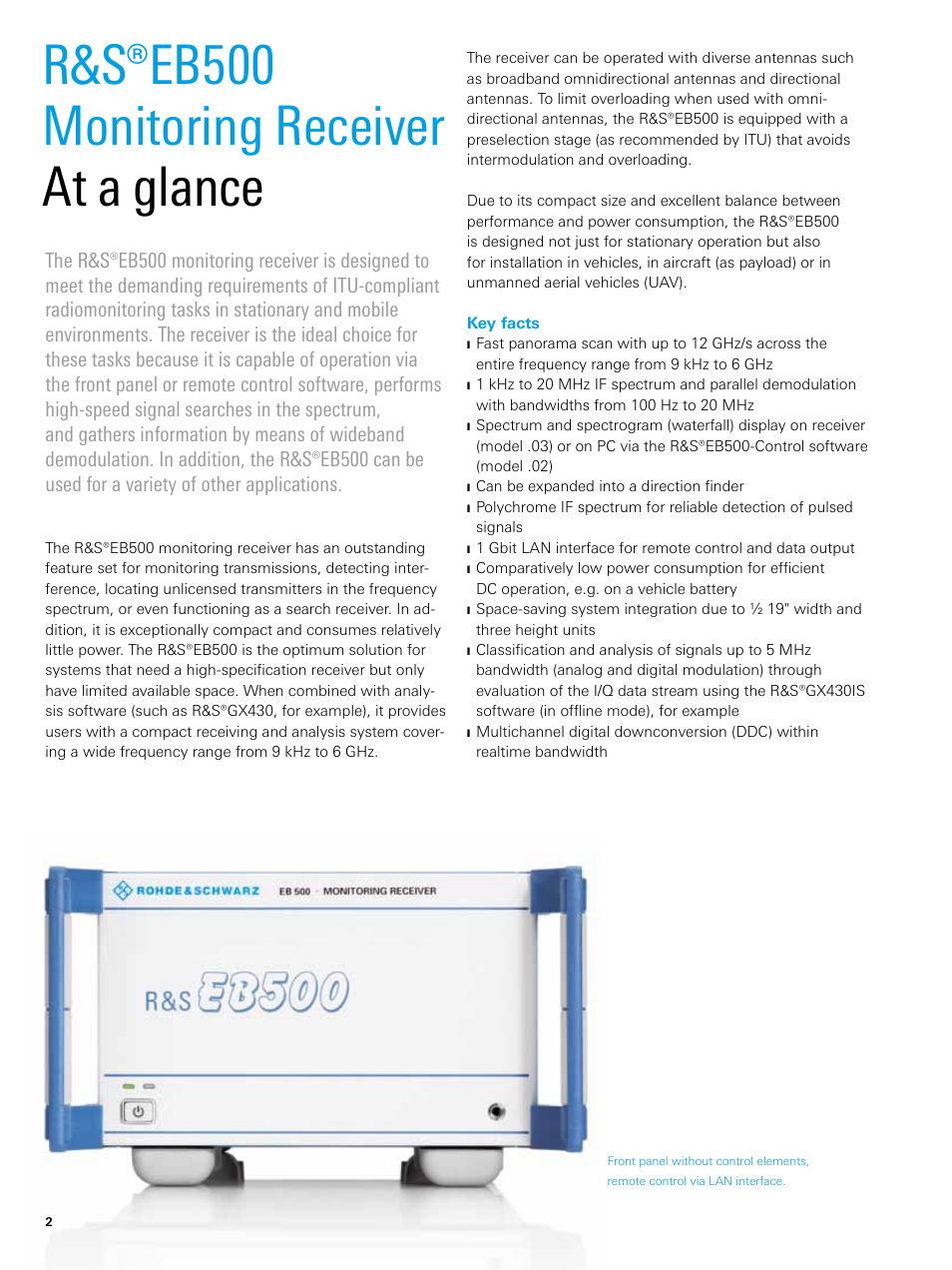 R&s®eb500 monitoring receiver at a glance | Atec Rohde-Schwarz-EB500 User Manual | Page 2 / 22
