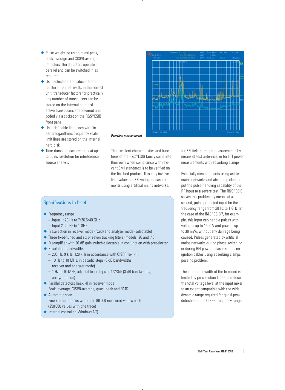 Speciﬁ cations in brief | Atec Rohde-Schwarz-ESIB Series User Manual | Page 3 / 16