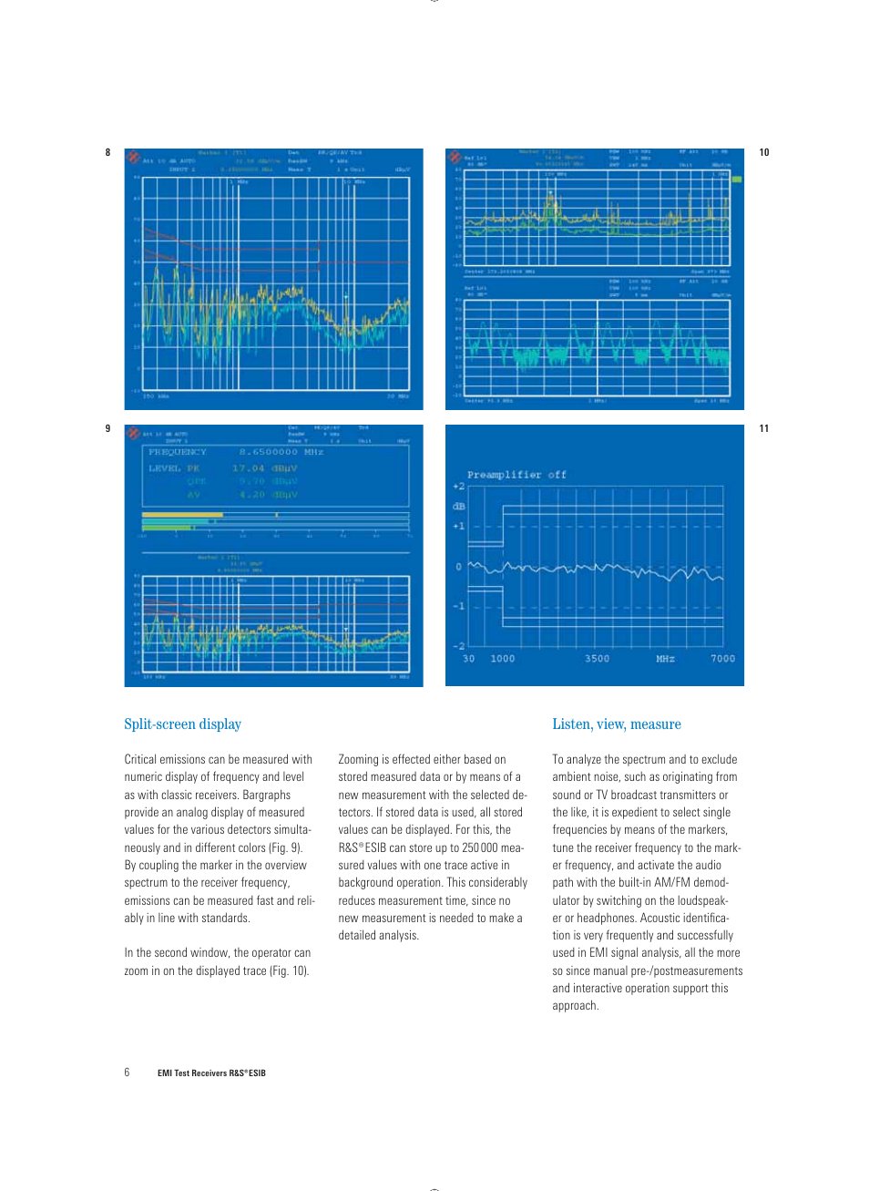 Split-screen display, Listen, view, measure | Atec Rohde-Schwarz-ESIB Series User Manual | Page 6 / 16