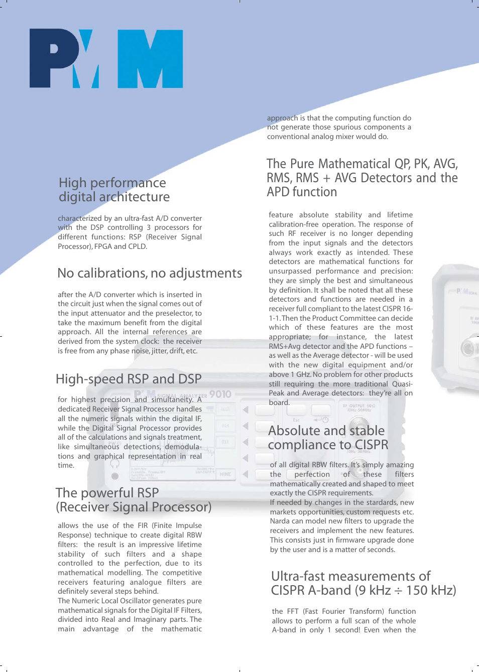 High performance digital architecture, No calibrations, no adjustments, High-speed rsp and dsp | Absolute and stable compliance to cispr, The powerful rsp (receiver signal processor) | Atec PMM-9010_9030_9060 User Manual | Page 8 / 20